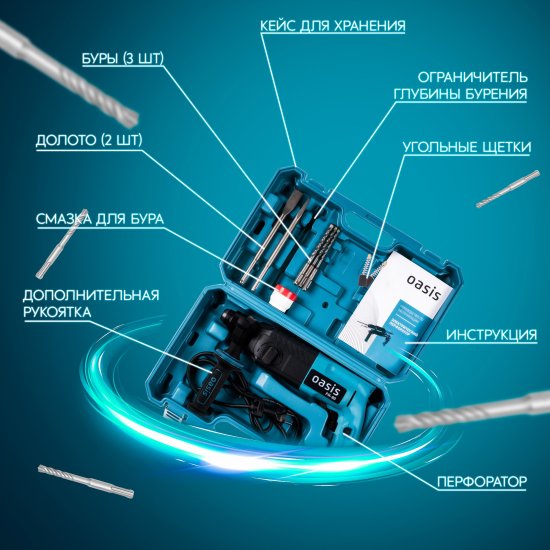 Перфоратор сетевой SDS-plus Oasis PR-80, 800 Вт, 3.4 Дж