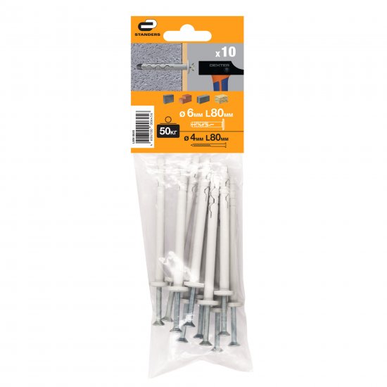 Дюбель-гвоздь грибовидный Standers нейлон 6x80 мм 10 шт.