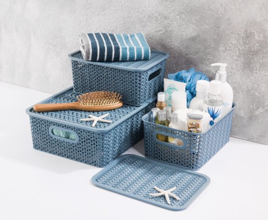 Корзинка Violet Вязь 23.5x17.3x10.6 см прямоугольная цвет голубая норка