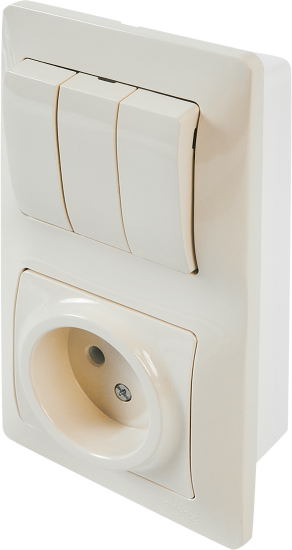 Розетка с выключателем Systeme Electric Glossa 3 клавиши цвет бежевый
