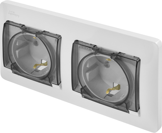 Розетка двойная встраиваемая влагозащищенная Systeme Electric Glossa с заземлением со шторками IP44 в сборе цвет белый
