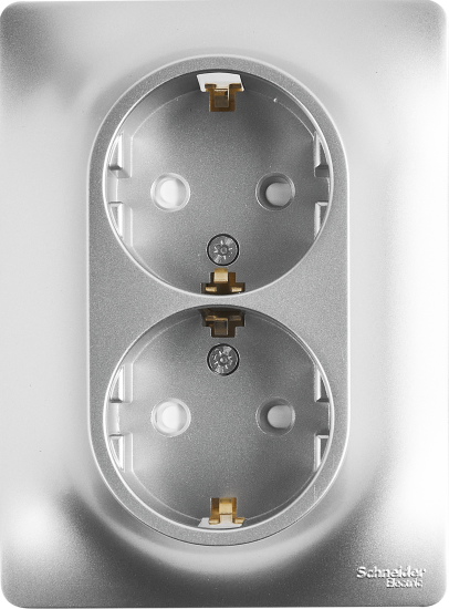 Розетка двойная встраиваемая Systeme Electric Glossa с заземлением со шторками в сборе цвет алюминий