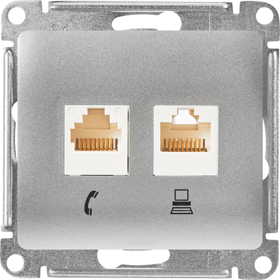 Розетка двойная встраиваемая Systeme Electric Glossa RJ11/RJ45 UTP cat 5e цвет алюминий