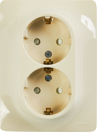 Розетка двойная встраиваемая Systeme Electric Glossa с заземлением со шторками в сборе цвет бежевый