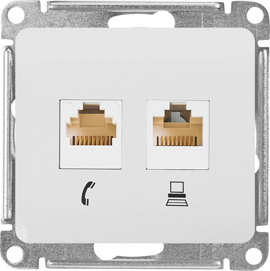 Розетка двойная встраиваемая Systeme Electric Glossa RJ11/RJ45 UTP cat 5e цвет белый