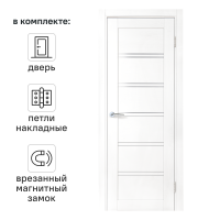 Дверь межкомнатная со стеклом Легда-28 60x200 см полипропилен цвет белое дерево с замком и петлями