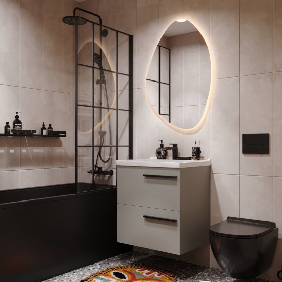 Шторка на ванну Screen 67.7x140 см шелкография профиль черный