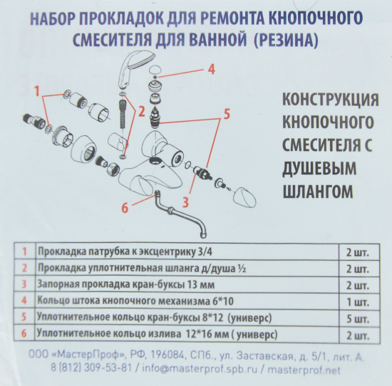 Набор прокладок для кнопочного смесителя 3/4