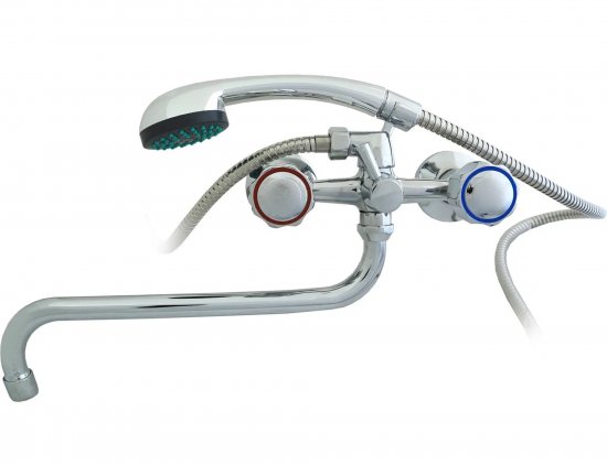 Смеситель для ванны Молот Лидия двухвентильный универсальный с лейкой и шлангом цвет хром