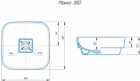 Раковина Мокко накладная 38.3 см