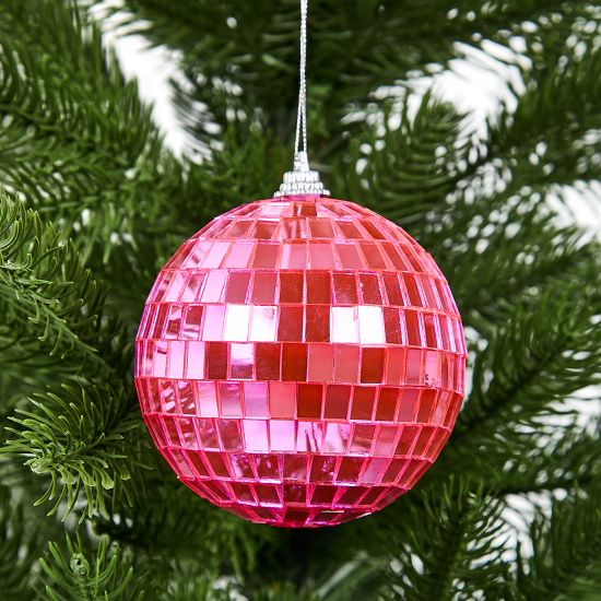 Елочное украшение Шар-диско пластиковый Christmas ø8 см цвет розовый