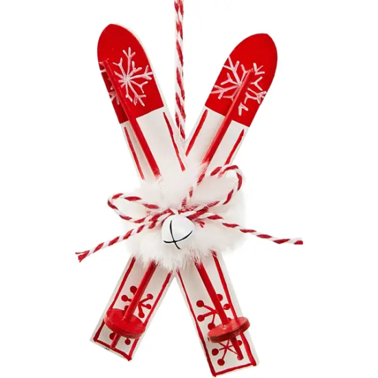 Елочная игрушка Лыжи 12x6 цвет красный