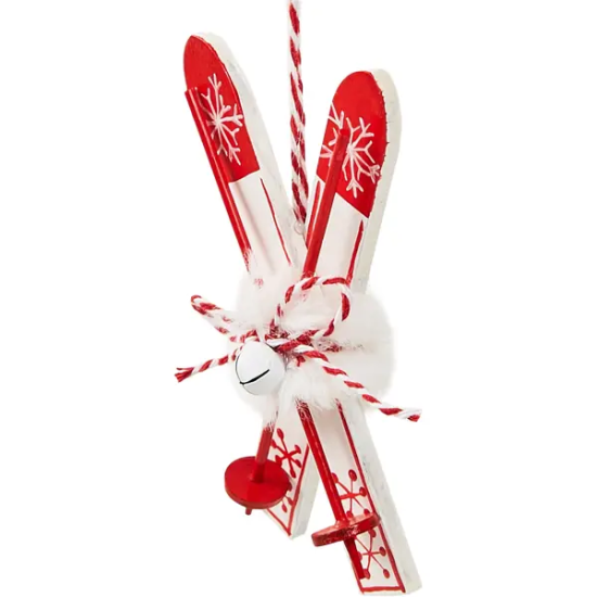 Елочная игрушка Лыжи 12x6 цвет красный