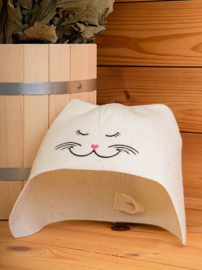 Шапка для бани Невский Банщик Кошечка с вышивкой фетр