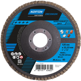Круг лепестковый торцевой КЛТ2 Norton Р80 125x22.2 мм
