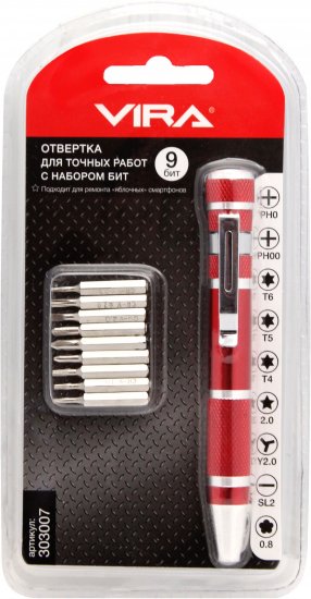 Отвертка для точных работ с набором бит Vira 303007, 9 предметов