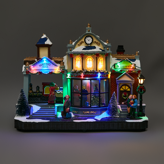 Композиция новогодняя светодиодная Железнодорожная станция 31x15x25