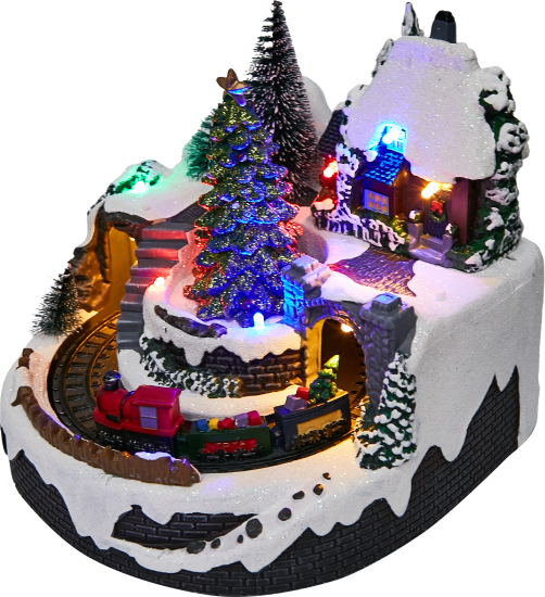 Композиция новогодняя светодиодная Поезд вокруг елки 19x19x18 см