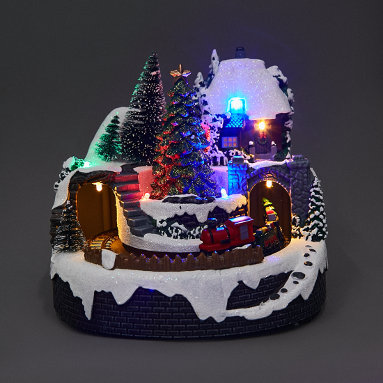 Композиция новогодняя светодиодная Поезд вокруг елки 19x19x18 см