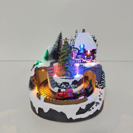 Композиция новогодняя светодиодная Поезд вокруг елки 19x19x18 см