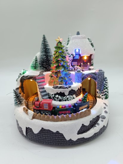 Композиция новогодняя светодиодная Поезд вокруг елки 19x19x18 см