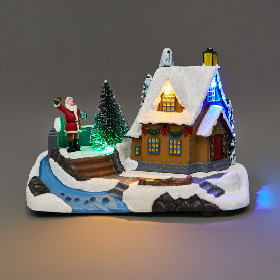 Композиция новогодняя светодиодная Домик у реки 17x11x12 см