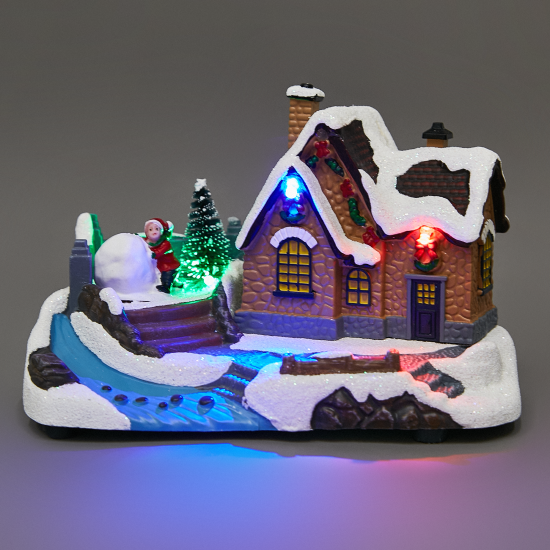 Композиция новогодняя светодиодная Домик у реки 17x11x12 см