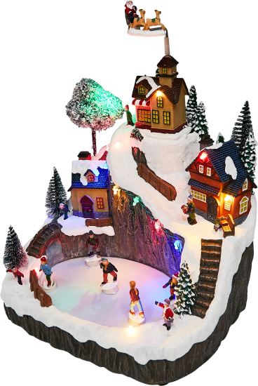 Композиция новогодняя светодиодная Каток в скалах 27x22x29 см