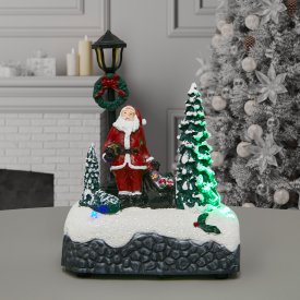 Композиция новогодняя светодиодная Санта у елки 12.5см