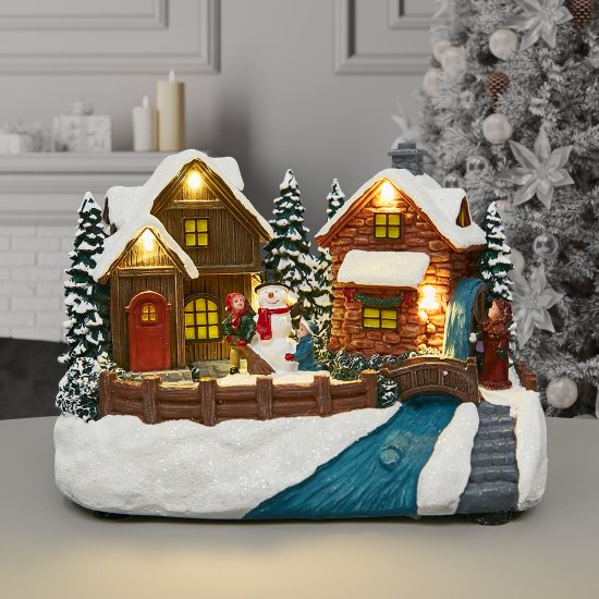 Композиция новогодняя светодиодная Дети со снеговиком 19x13x14 см