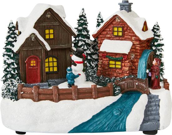 Композиция новогодняя светодиодная Дети со снеговиком 19x13x14 см