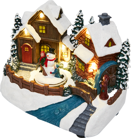 Композиция новогодняя светодиодная Дети со снеговиком 19x13x14 см