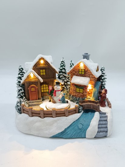 Композиция новогодняя светодиодная Дети со снеговиком 19x13x14 см