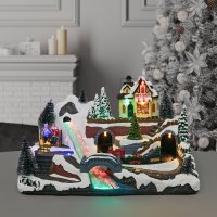 Композиция новогодняя светодиодная Магазин подарков у реки 30x20x13 см