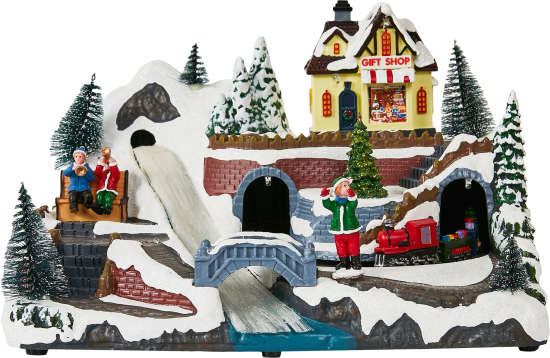Композиция новогодняя светодиодная Магазин подарков у реки 30x20x13 см