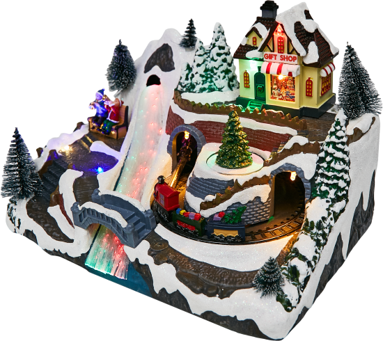 Композиция новогодняя светодиодная Магазин подарков у реки 30x20x13 см