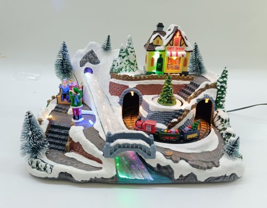 Композиция новогодняя светодиодная Магазин подарков у реки 30x20x13 см