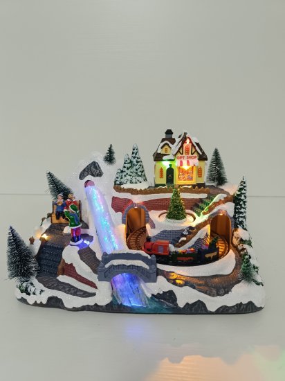Композиция новогодняя светодиодная Магазин подарков у реки 30x20x13 см