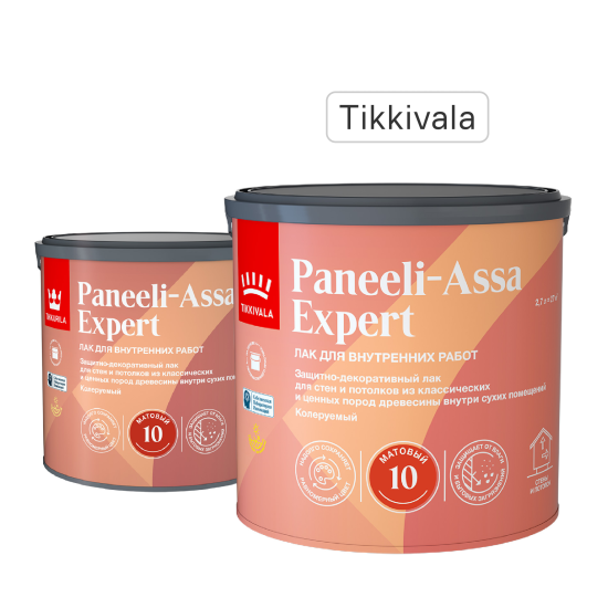Лак для стен и потолков Tikkivala Paneeli-Assa Expert База EP бесцветный матовый 2.7 л