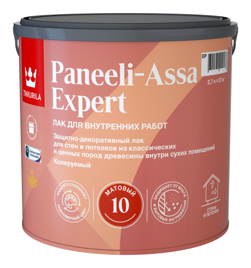 Лак для стен и потолков Tikkivala Paneeli-Assa Expert База EP бесцветный матовый 2.7 л