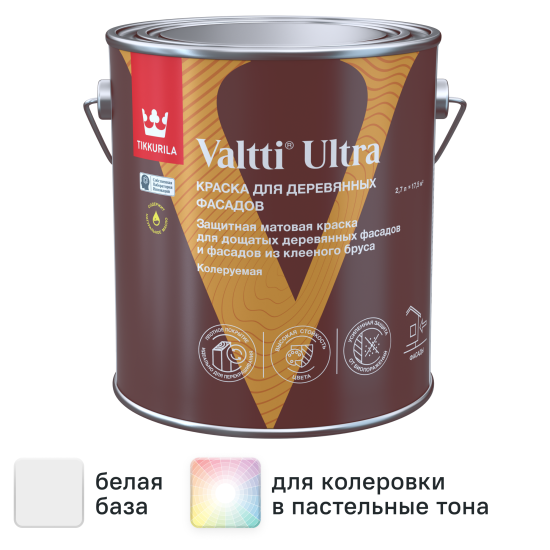 Краска для деревянных фасадов Tikkurila Valtti Ultra матовая цвет белый база А 2.7 л