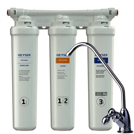 Фильтр под мойку Гейзер Виннер для жесткой воды быстросъемный 3 ступени кран в комплекте