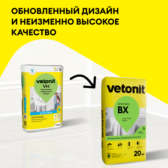 Шпаклевка цементная влагостойкая Vetonit ВХ 20 кг
