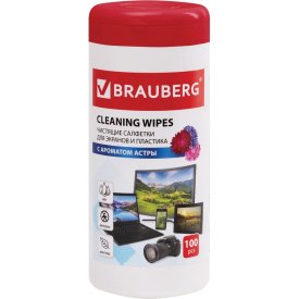 Универсальные влажные чистящие салфетки для экранов и пластика BRAUBERG Астра
