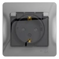 Розетка встраиваемая влагозащищенная Systeme Electric Glossa с заземлением с крышкой и шторками IP44 цвет алюминий