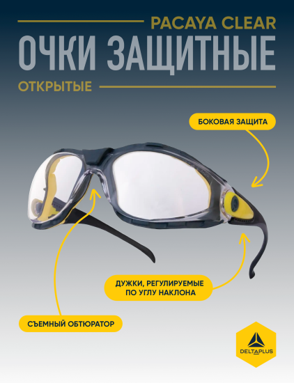 Очки защитные открытые Delta Plus Pacaya прозрачные с защитой от запотевания и царапин