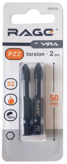 Бита ударная магнитная Rage 554126 PZ2x50 мм, 2 шт.
