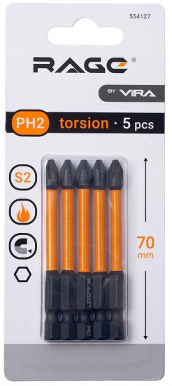 Бита ударная магнитная Rage 554127 PH2x70 мм, 5 шт.