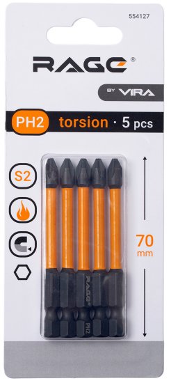 Бита ударная магнитная Rage 554127 PH2x70 мм, 5 шт.
