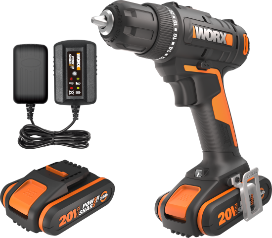Дрель-шуруповерт аккумуляторная Worx WX100.3, 20 В Li-ion 2x2 Ач